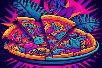  Pizza, Fast food Italian pop art collage style in neon bold colors (Ai generated)