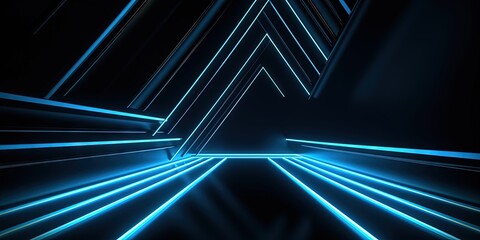 Wall Mural - Futuristic Glow  Neon Frame on Abstract Black with Minimalist Pink Blue Shape Wallpaper, Generative AI