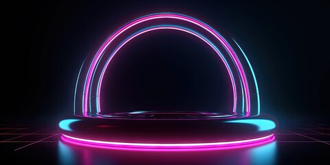 Wall Mural - Radiant Glow Circle  A Simple Neon Geometric Frame with Laser Lines in Pink and Blue, Generative AI