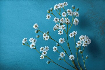 Wall Mural - background of little white flowers against a blue sky generative ai generative ai