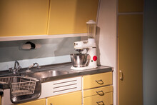 Old Retro Kitchen And Kitchen Equipment From Early 1940-1980. Interior And Nostalgia Concept.