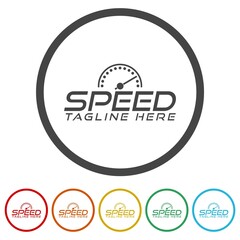 Wall Mural - Fast acceleration odometer logo. Set icons in color circle buttons