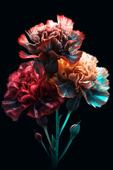 Poster - colorful carnations on black background close up