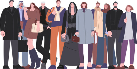 Wall Mural - Various people stylish characters. Multicultural group, flat casual women and men. Happy adults trendy style, fashionable citizens vector set