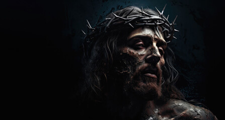 Jesus Christ wearing crown of thorns Passion and Resurection. jesus day holy,Easter card, Good Friday. Generative AI