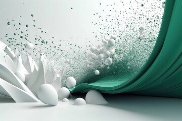 Wall Mural - Network technology background futuristic tech green and white wave background. Low poly wire made with generative AI