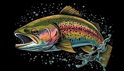 Rainbow trout jumping out of the water. Generative AI 
