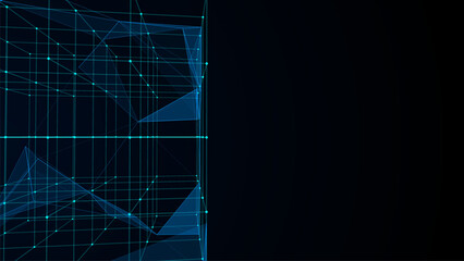 Wireframe cubes from different sides. Vector abstract geometric 3D objects. Technology block chain network connection.