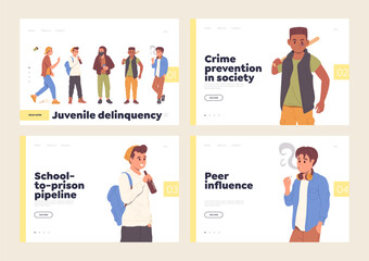 landing page set with juvenile delinquency, teenager crime and difficulties in children education ge
