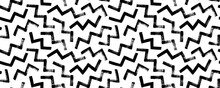 Random Zigzag Lines Seamless Pattern. Geometric Banner With Thick Zig Zag Brush Strokes. Abstract Black On White Geometric Vector Ornament. Thick Triangular Grunge Strokes.