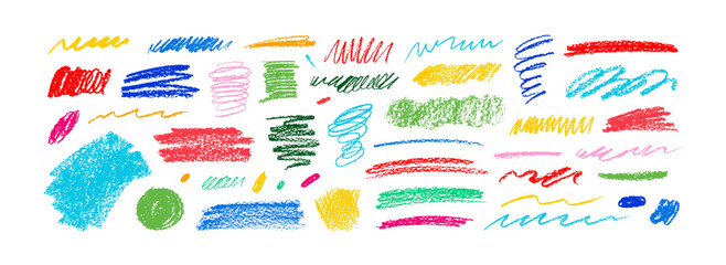 Charcoal pencil curly lines, squiggles and shapes. Grunge pen scribbles collection. Hand drawn vector pencil lines and doodles. Bright color charcoal or chalk drawing. Rough crayon strokes.