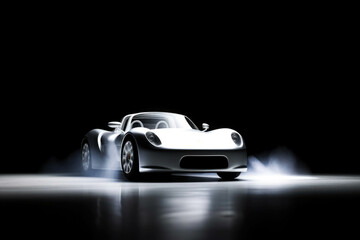 A silver street racing car with a powerful engine and large air intakes. Speed drive concept. AI generation. Generative AI