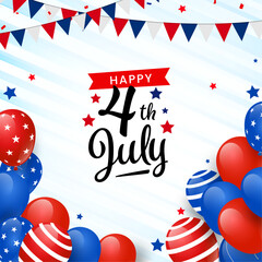 Wall Mural - 4th of July independence day banner background for celebration, and greeting, with balloons. Vector illustration. 