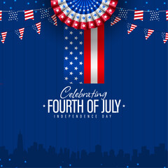 Wall Mural - 4th of July celebration greeting banner, poster, background design with usa paper fan, flag strip and star, bunting decoration. Vector illustration. 
