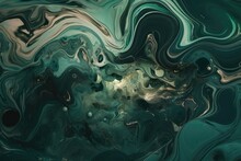 Teal And Green Swirls Of Liquid, In The Style Of Surreal 3d Landscapes. Generative AI