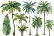 © Michael - Watercolor tropical tree set, set of hand drawn trees, watercolor palm tree paintings, palm trees, AI