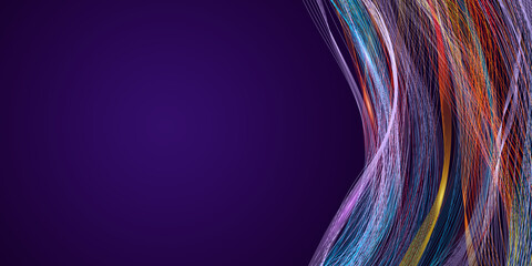 Abstract radial wave background. Lots of colored wave radial lines on purple background with copy space for abstract design on technological, scientific theme