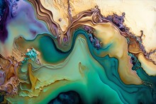 Free-Flowing Textures: A Natural Luxury Abstract Fluid Art Painting In Alcohol Ink Technique - Generative AI