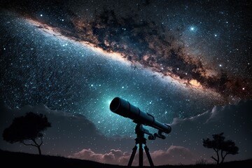 Wall Mural - exploring the cosmic wonders: a modern telescope under a starry sky - generative ai