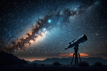 Wall Mural - modern telescope under a dark and starry cosmic sky - generative ai