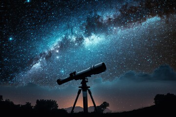 Wall Mural - modern telescope under a cosmic starry sky - generative ai