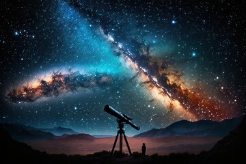Wall Mural - exploring the cosmos: a modern telescope under a starry sky - generative ai