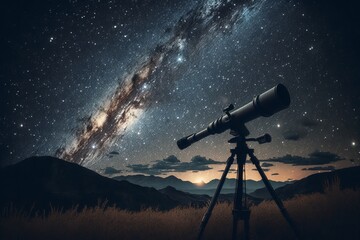 Wall Mural - exploring the mysteries of the cosmos: a modern telescope under a starry sky - generative ai