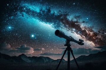 Wall Mural - exploring the cosmos: a modern telescope under a starry sky - generative ai