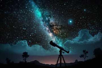 Wall Mural - modern telescope captures impressive and cosmic starry sky - generative ai