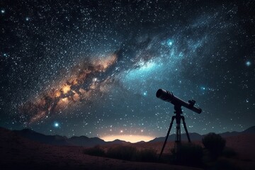 Wall Mural - exploring the cosmic wonders: a modern telescope under the starry sky - generative ai