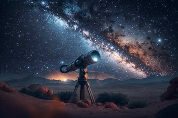 Wall Mural - modern telescope observing impressive cosmic starry sky - generative ai