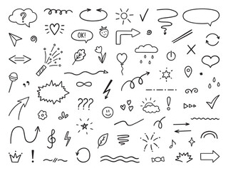 Wall Mural - hand drawn set of abstract doodle elements. decorative illustrations in sketch style. arrows, heart,