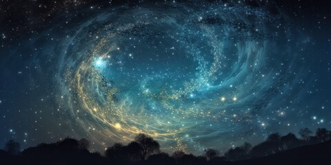 celestial background starry sky swirling large spiral shaped galaxy stars gorgeous digital young interconnected viewed earth nocturnal centered solar beings midnight hour, generative ai