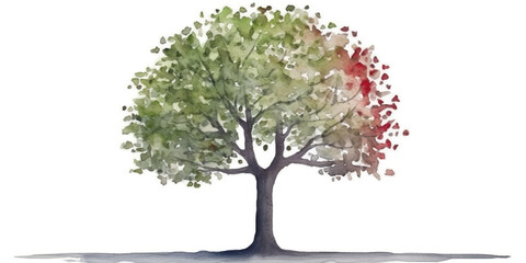 A watercolor painting of a tree on a white background. AI generative image