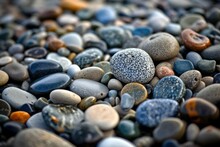 Abstract Background With Dry Multicolored Stones Or Pebbles, Selective Focus. AI Generated, Human Enhanced.