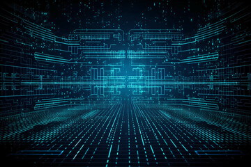 big data, internet network, digital technology with binary computer code on virtual screen, illustration. AI generative
