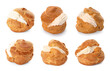 © New Africa - Delicious profiteroles with whipped cream filling on white background, collage design