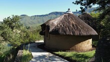 Decorated Traditional Round Plaster Dwelling In Mountains Of Lesotho