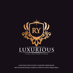 Wall Mural - RY initial letter luxury ornament gold monogram logo template vector art.