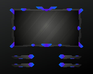 Abstract blue and black game overlay webcam screen gui border frame for live video streaming