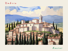 Assisi: Italian Vintage Postcard With The Name Of The Italian City And An Illustration