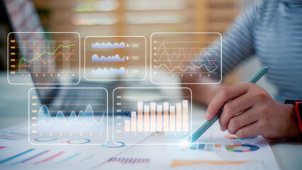 Business Intelligence concept - data analysis, management tools, intelligence, corporate strategy creation, data-driven decision making