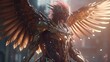 metal wings hawk warrior, digital art illustration, Generative AI