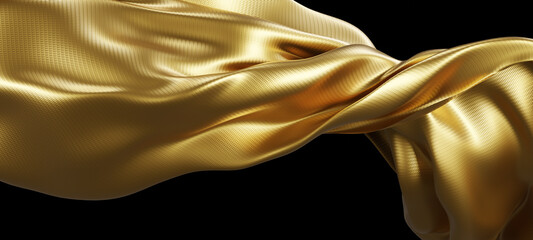 Wall Mural - Gold fabric flying in the wind isolated on black background 3D render