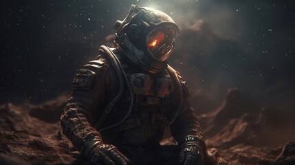 Wall Mural - apocalyptic astronaut, digital art illustration, generative ai
