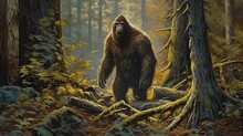 Bigfoot, Digital Art Illustration, Generative AI