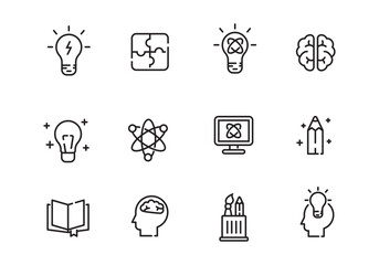 Wall Mural - set of idea and thinking icons in line style isolated on white background