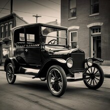Revving Up Nostalgia: Digital AI Captures  1920s Antique Car In Quaint American Town