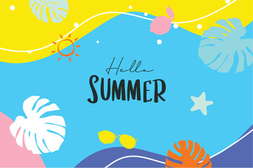 Wall Mural - Hello summer with decoration on blue background.