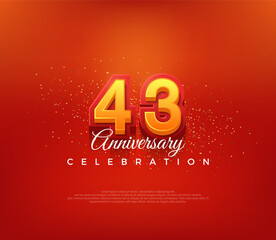 Modern 43th number design, for anniversary celebration in bold red color. Premium vector background for greeting and celebration.